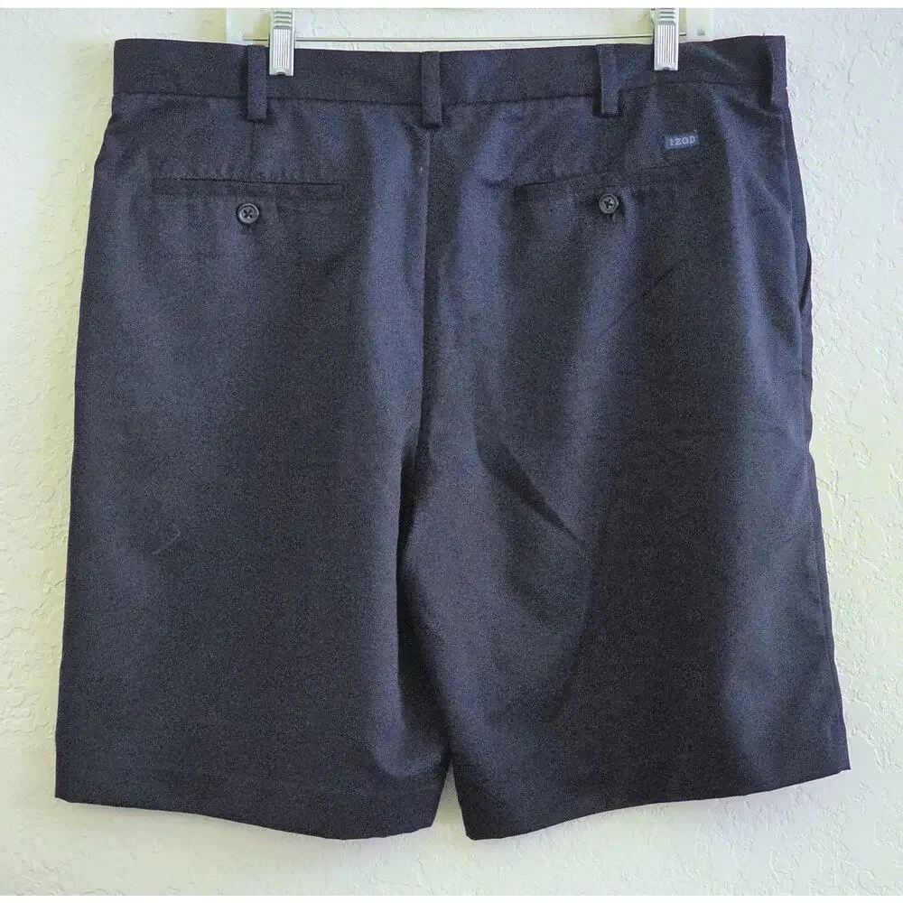 IZOD Men’s Navy Blue Shorts Size 38 Flat Front 100% Polyester Golf Casual
